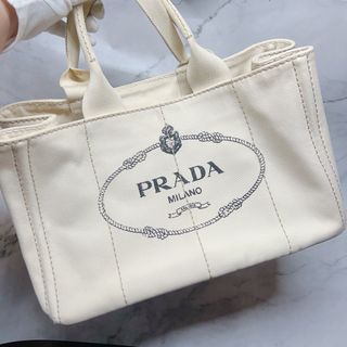 日本二手正品Prada牛奶白帆布沙灘包 Prada包 Prada沙灘包 Prada帆布包 Prada托特包vintage