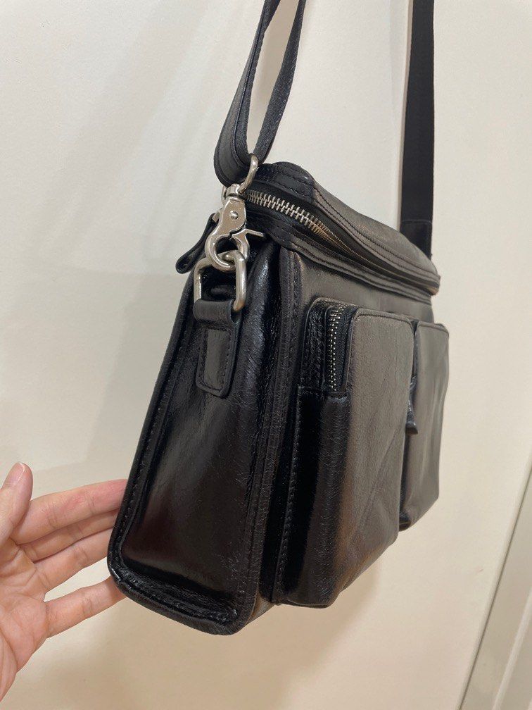 Prada style Leather sling bag/ shoulder bag with pockets, Men's