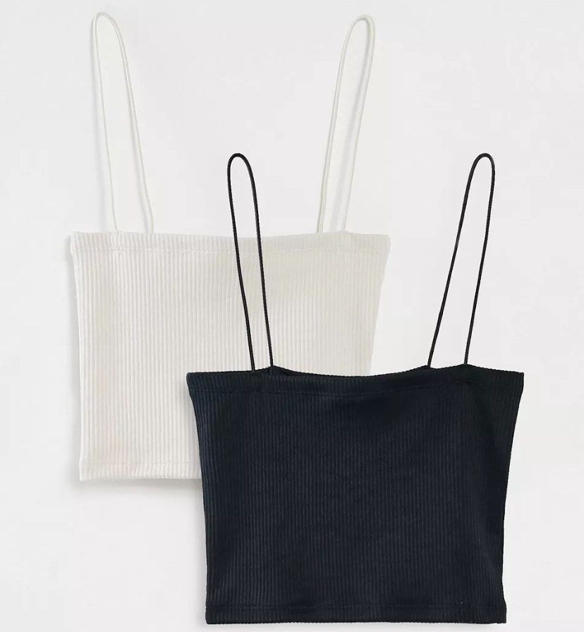 Pull&Bear seamless ribbed bra top in black (part of a set)