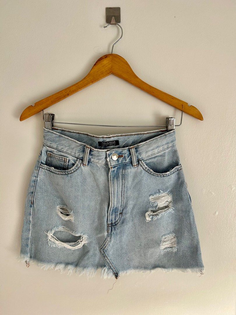 Pull&bear ripped denim on sale skirt in blue