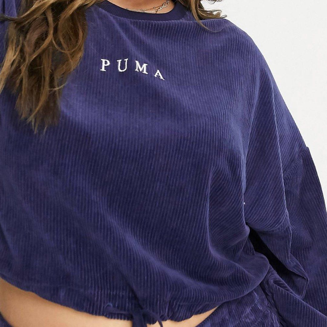 PUMA Navy Cropped Cord Jumper Sweater