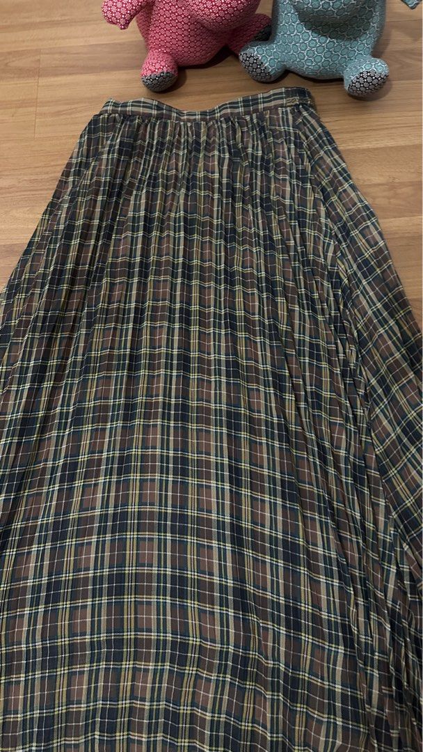 Chiffon pleated plaid skirt discount