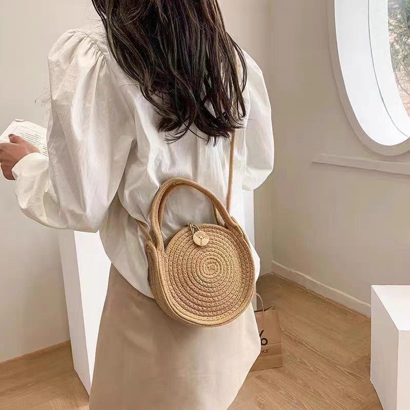 Round shape woven cotton bag