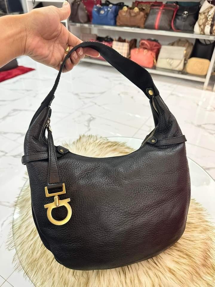 Salvatore Ferragamo Gancini Leather Intrecciato Top Handle Bag