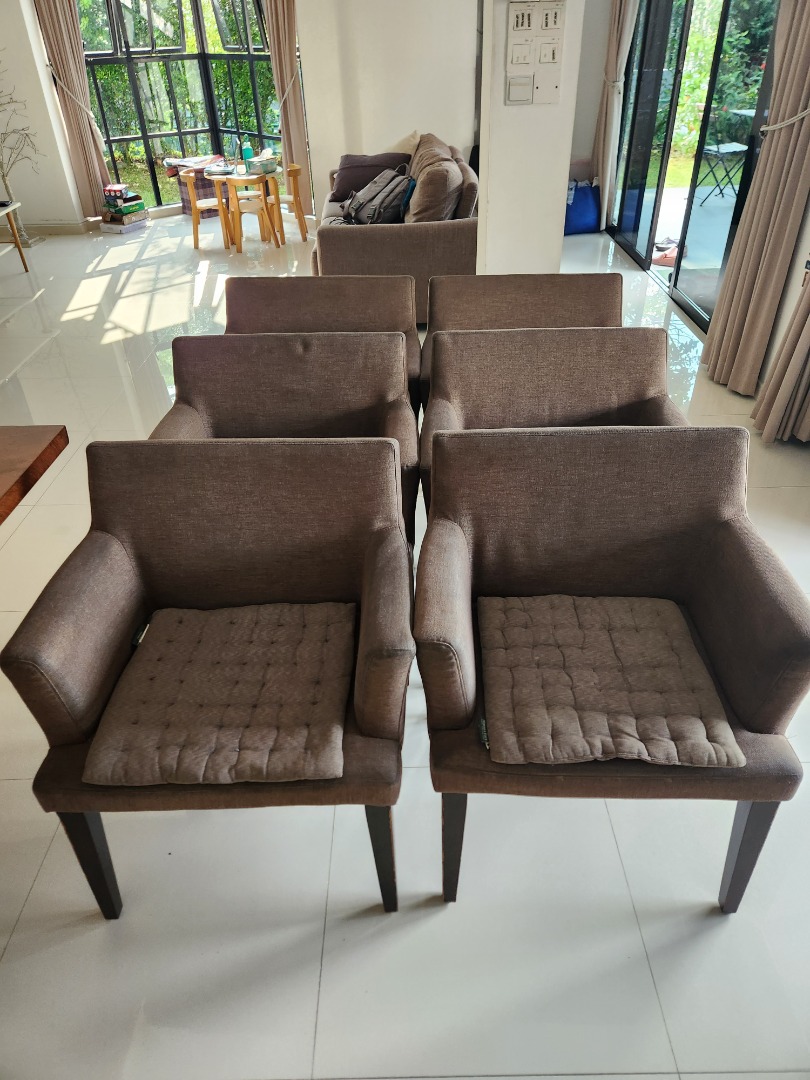 SET OF 6 WIDE DINING CHAIRS WITH CUSHIONS DESIGNER Furniture
