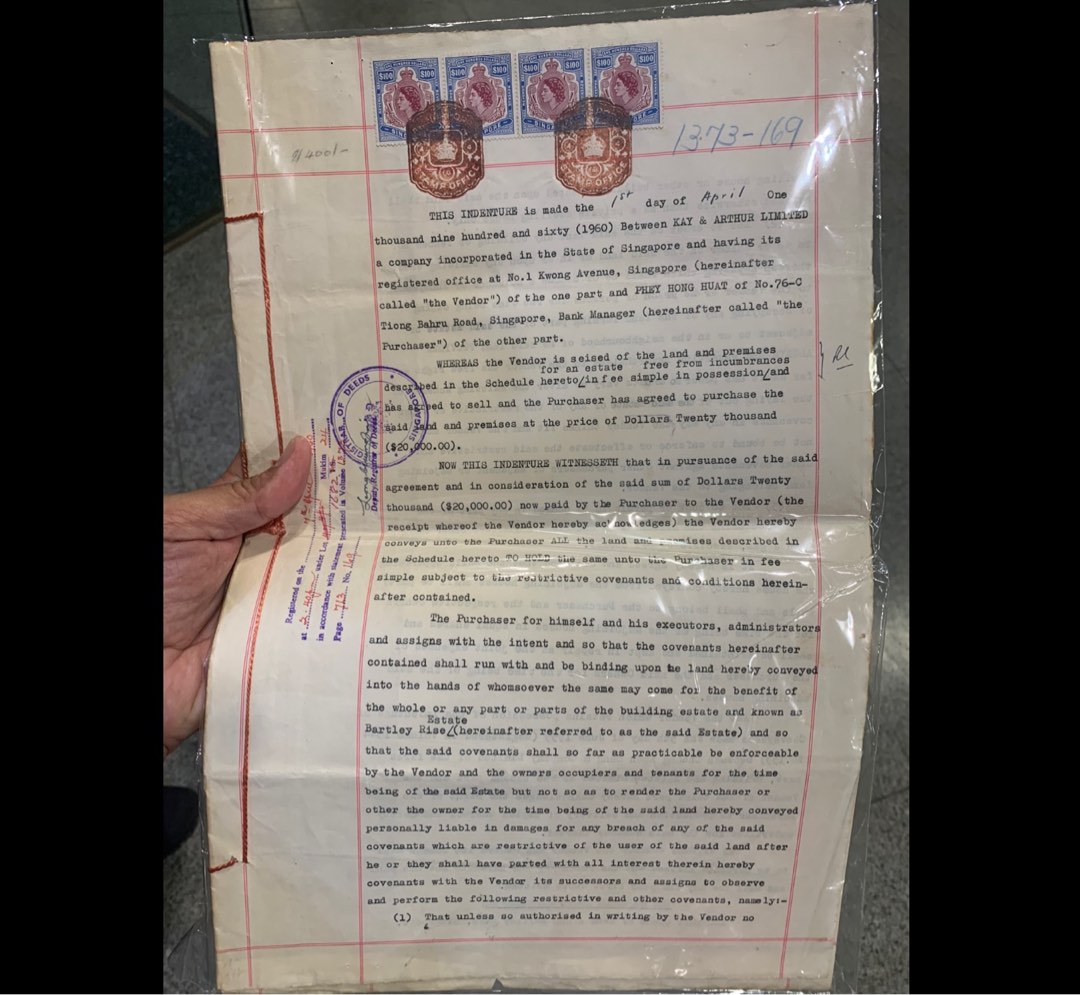 YS Singapore 1960 complete Legal document with Queen Elizabeth II