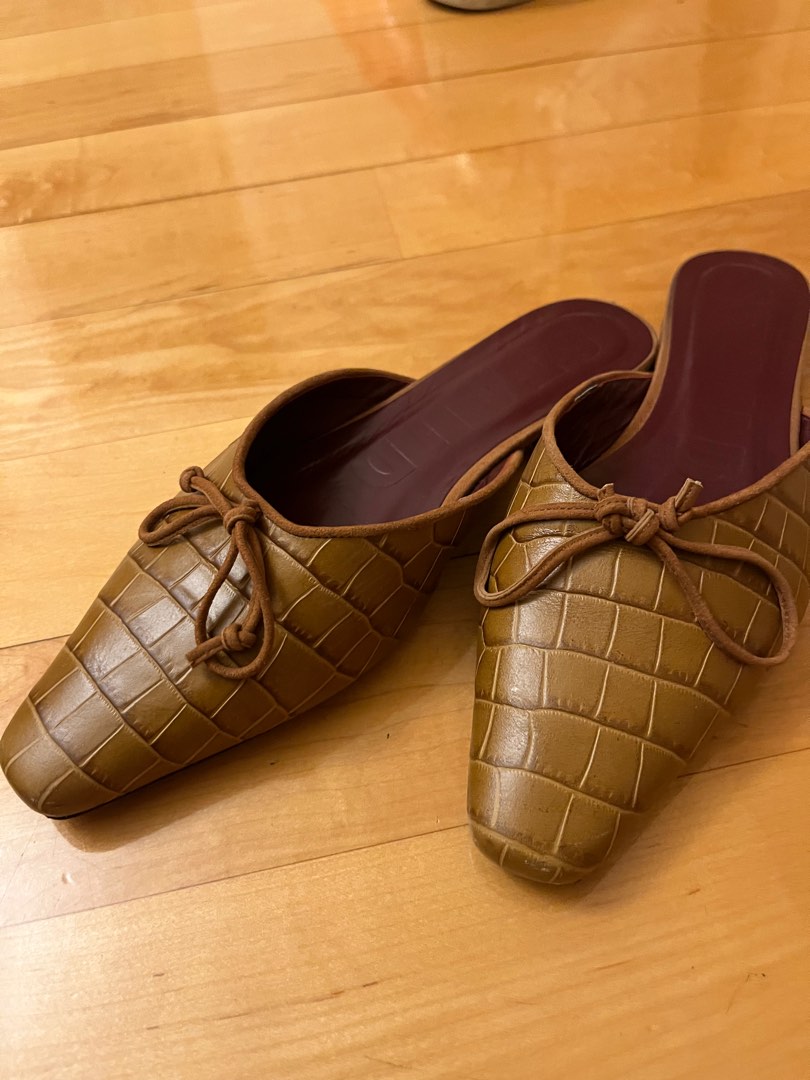Shop Staud Gina Square-Toe Croc-Embossed Leather Mules