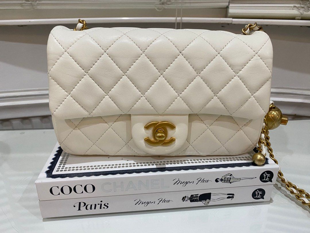 URGENT SALE!!! Authentic Chanel White Lambskin Pearl Crush Mini Rectangular  Flap Bag, Luxury, Bags & Wallets on Carousell