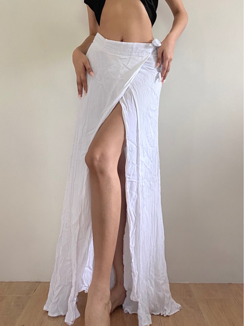White flowy wrap sales skirt