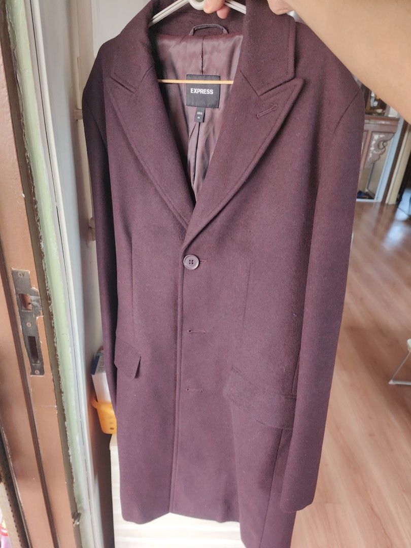 Purple wool top coat mens