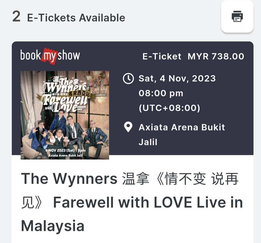 Wynners CONCERT TICKETS P2 x2 Side by side on 4 Nov 2023 Axiata