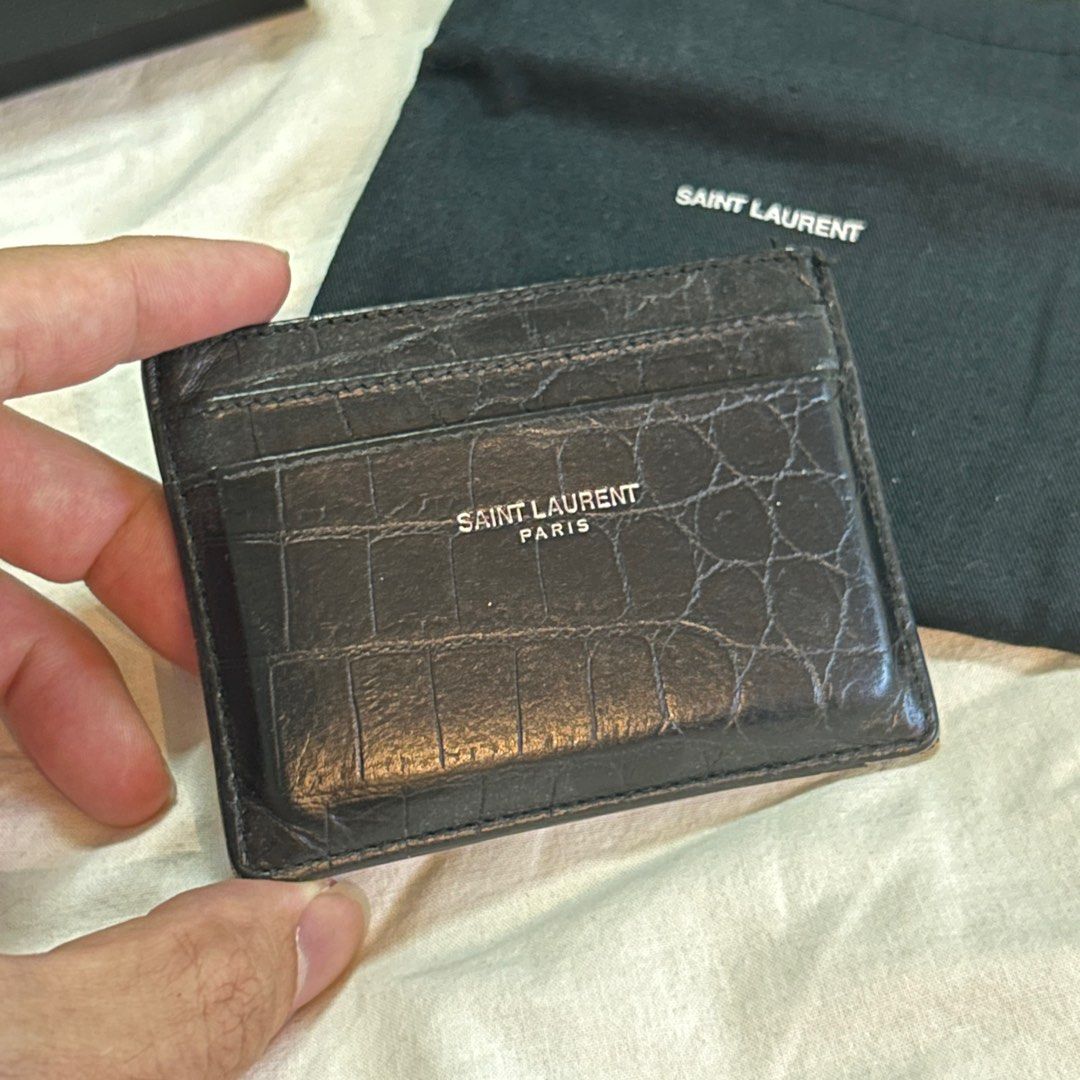 YSL SLP Croc Embossed Card Holder
