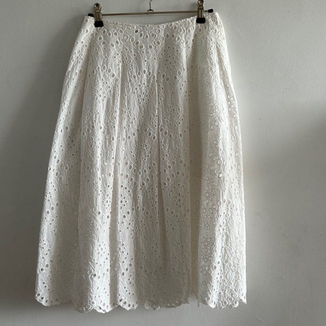 The Zara Eyelet Midi Skirt-White