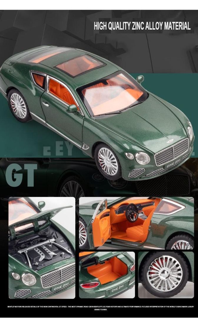 1:24 Bentley Continental Gt green Alloy Car Model Car Model Metal Miniature  Sound And Light Children'S Toys Birthday Gift Deco, Hobbies & Toys, Toys &  Games on Carousell
