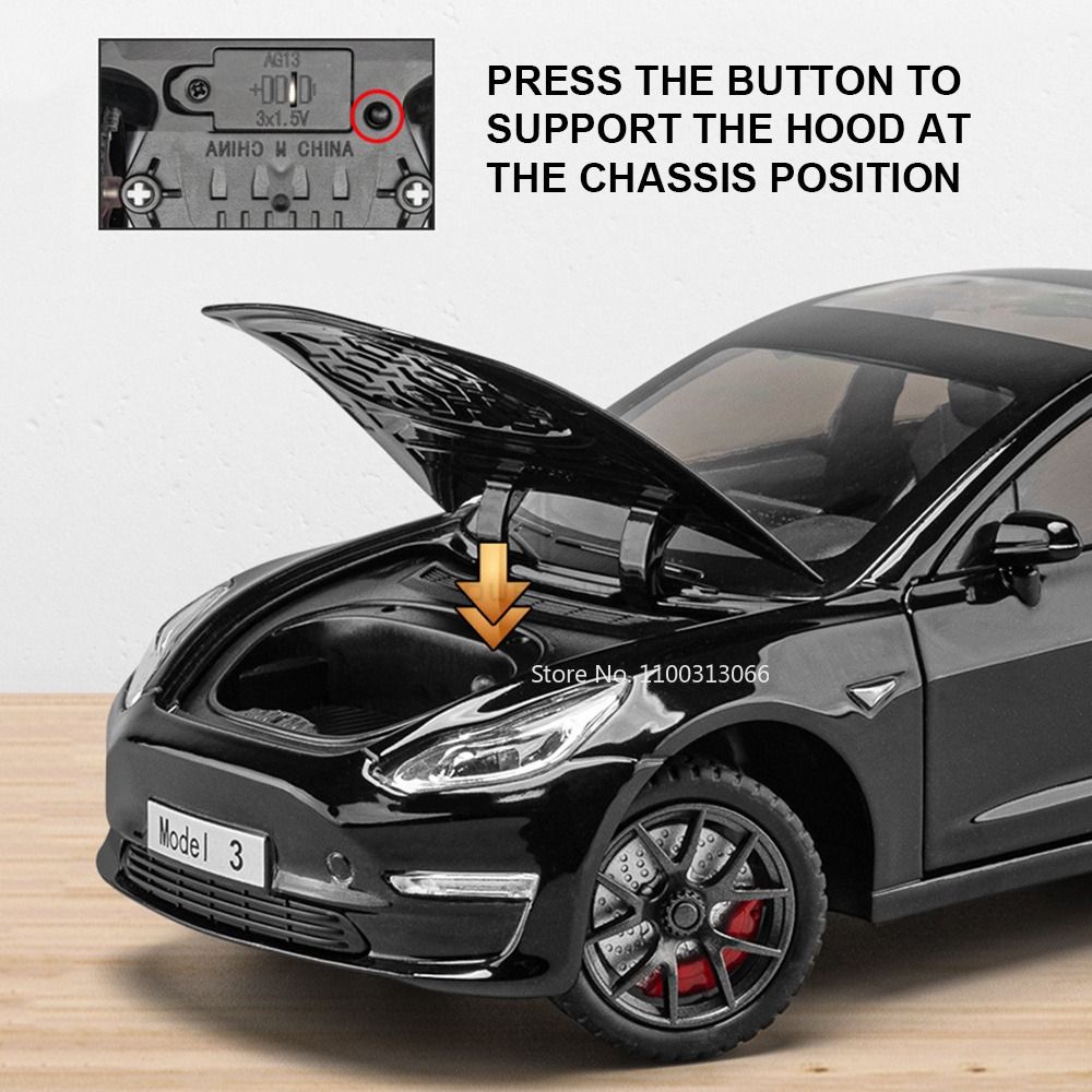 1 24 Tesla Model 3 black Diecast Metal Toy Car Alloy Vehicle Pull
