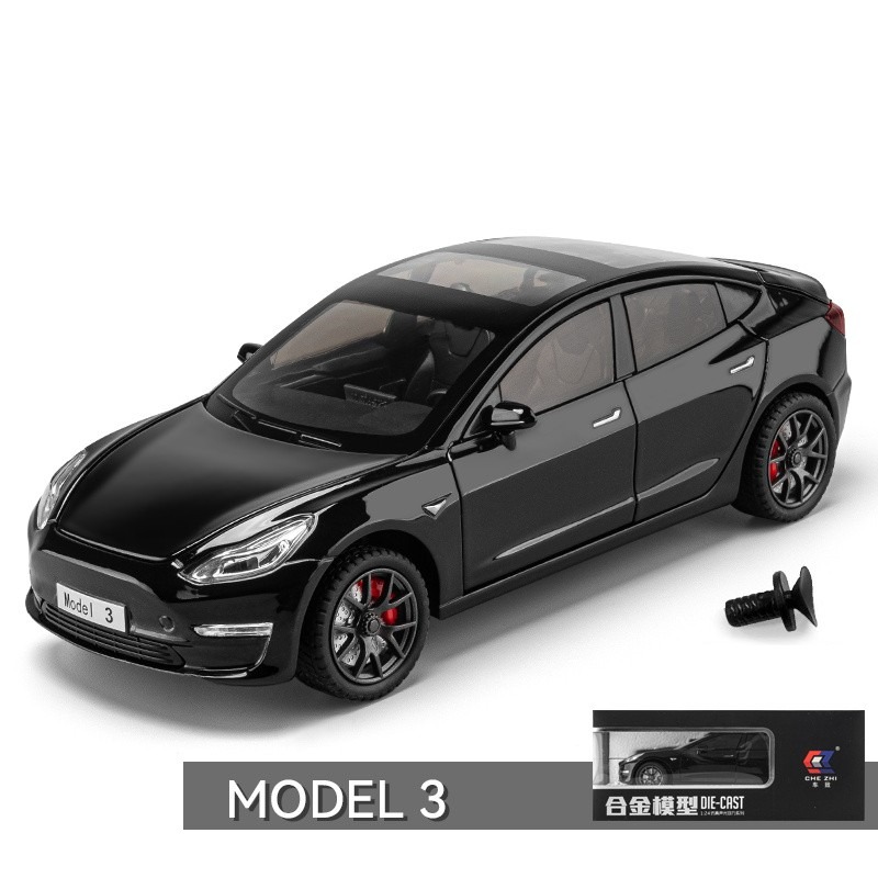 1 24 Tesla Model 3 black Diecast Metal Toy Car Alloy Vehicle Pull