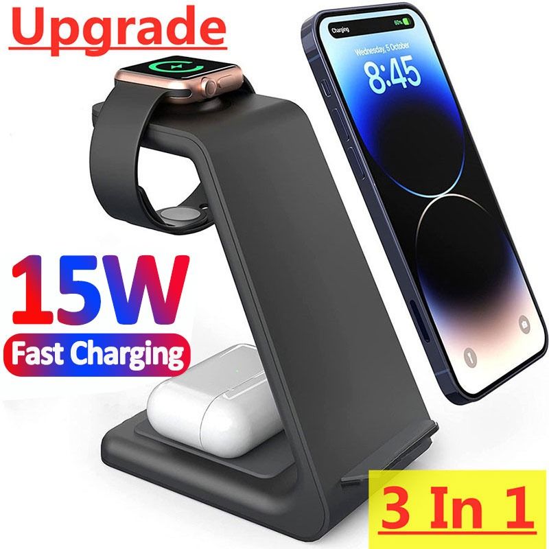 Wireless Charger, in Charging Dock Station for iPhone13, ?AirPods, Apple Watch, Grey