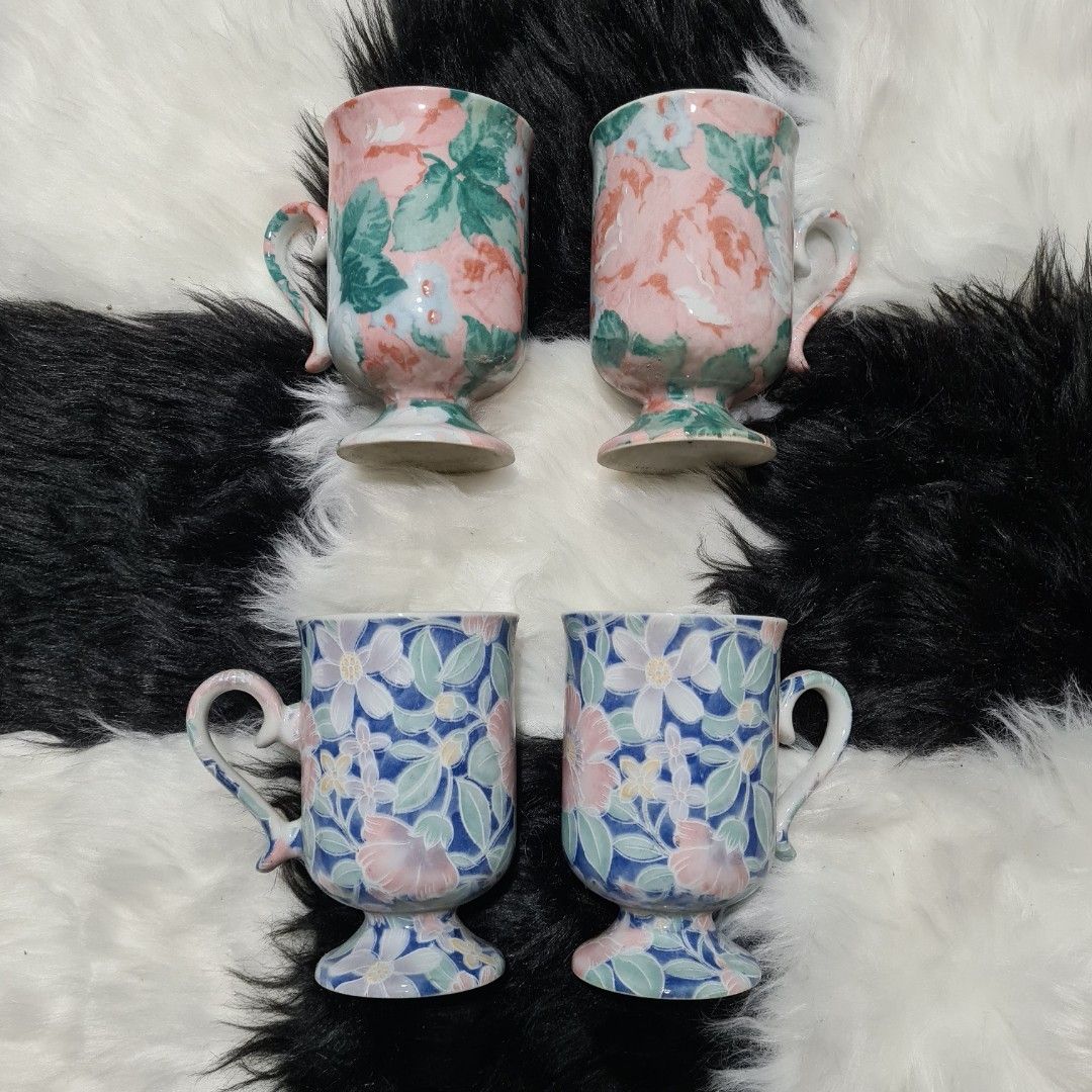 6pcs Pink/Blue Floral Mugs (Category: Dinnerware & Cutlery) located in Angat. Submitted by pate_homeessentials (Listing ID 1252977790, Image 1). Description: H:4.5" pink - 5pcs available blue - 3pcs available **pink design - 1 w/ minor flaw and 1 w/ small chip at bottom - less 10 pesos each Location: ANGAT, BULACAN SHIPPING NATIONWIDE via LBC and Shop/ee Checkout Payment: COD, GCASH, BDO, BPI.