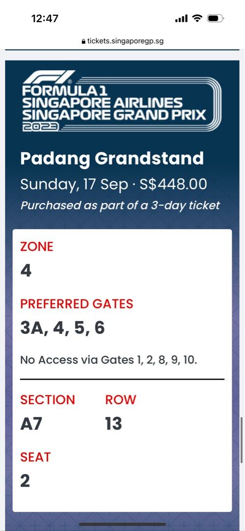 Gp Tickets 2x Finals, F1 SingaporeGP Padang Grandstand, Tickets & Vouchers, Event ...