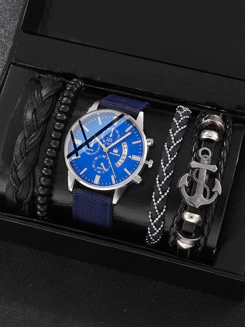5pcs set Men s Casual Quartz Watch Bracelet Combo