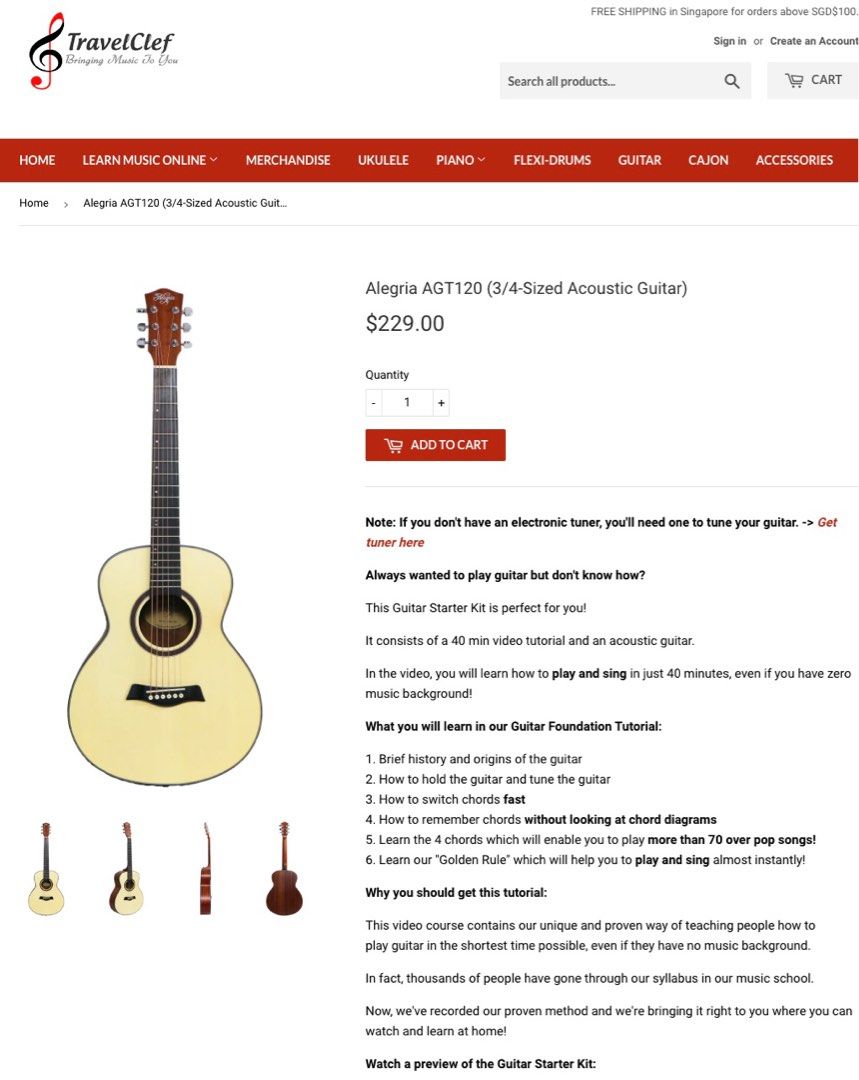 Alegria AGT120 Guitar, Hobbies & Toys, Music & Media, Musical ...