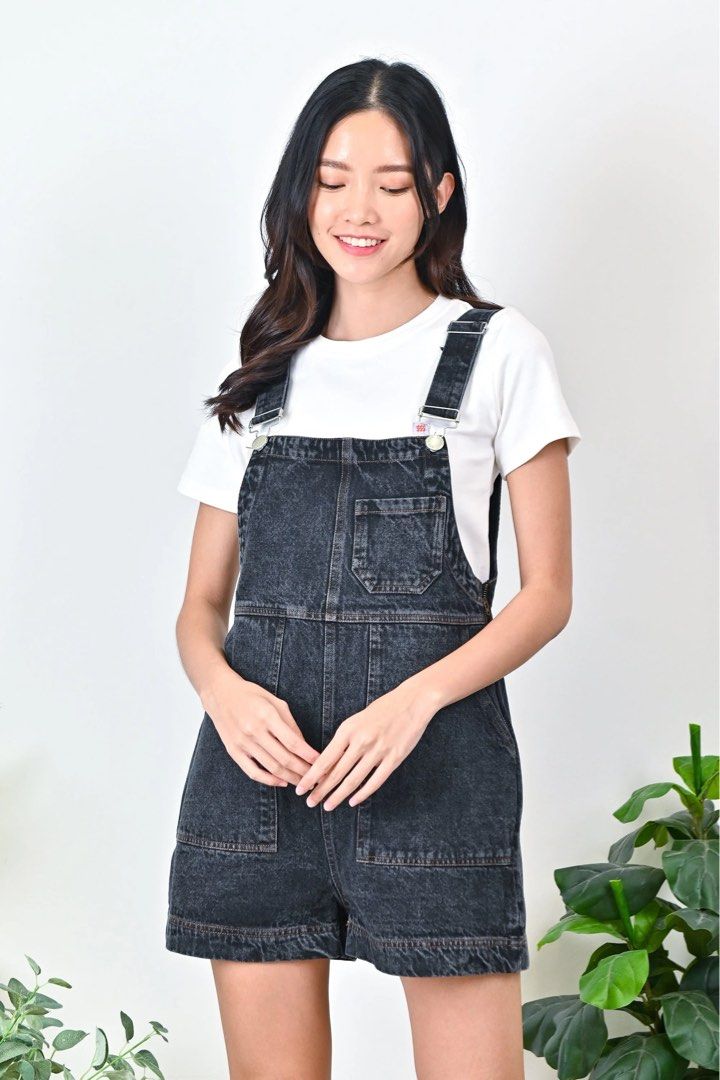 Black denim skirt dungarees discount