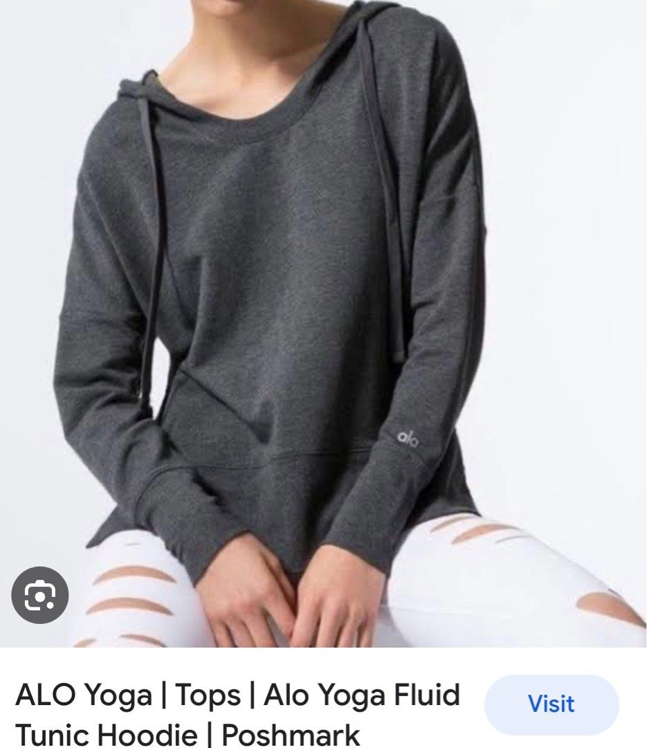 Alo yoga fluid tunic hoodie Dark Grey Large, Women's Fashion, Activewear on  Carousell
