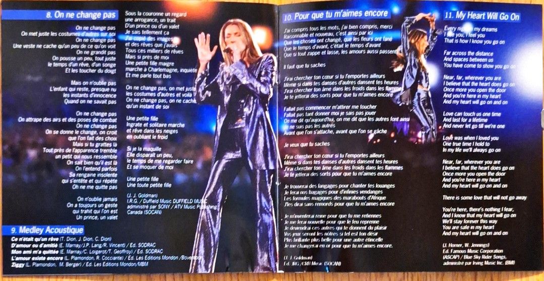 Au Coeur Du Stade Celine Dion 席琳狄翁：1999年演唱會精選CD一隻（附