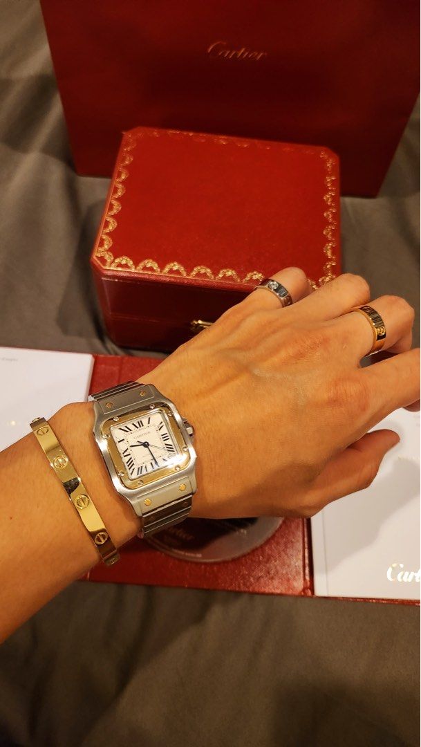Authentic Cartier Santos Galbee Demi Gold size XL 32mm Full Set