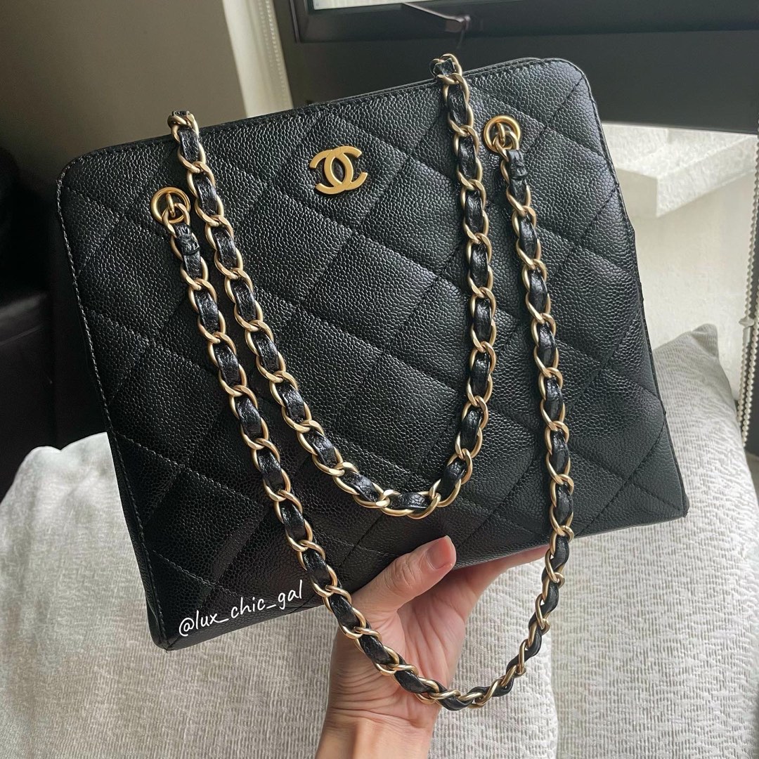 AUTHENTIC CHANEL Caviar CC Logo Shoulder Tote Bag 24k Gold Hardware ❤️,  Luxury, Bags & Wallets on Carousell
