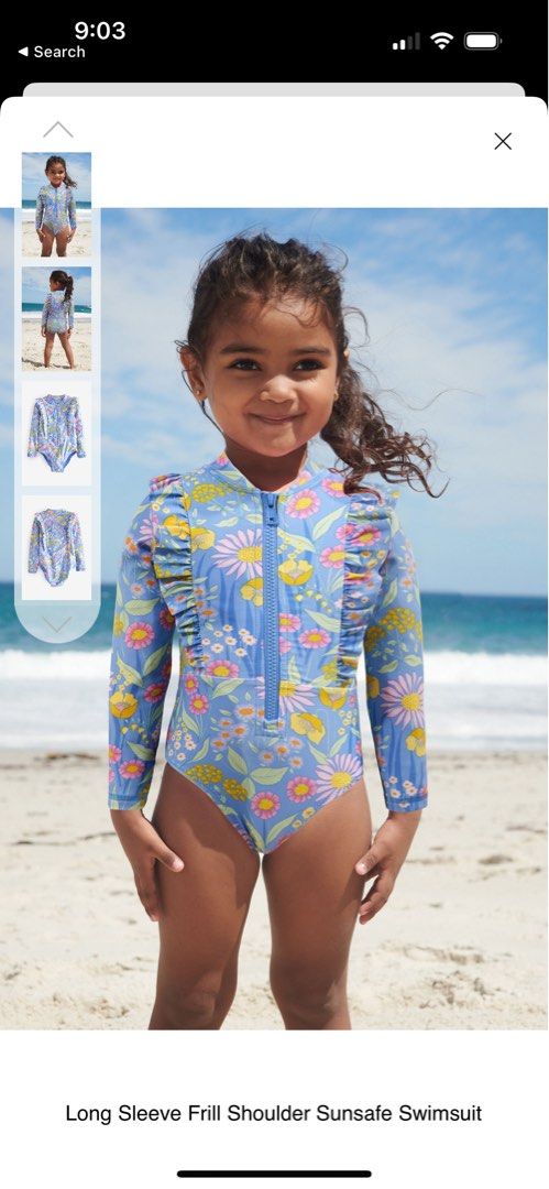 Baby Girl Blue Frill Floral Swimsuit Babies Kids Babies Kids