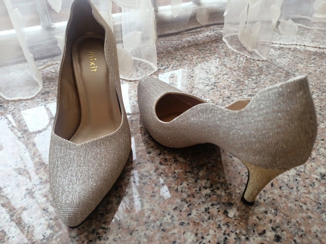 MIXIT Beautiful champagne light gold color bride wedding dinner heels
