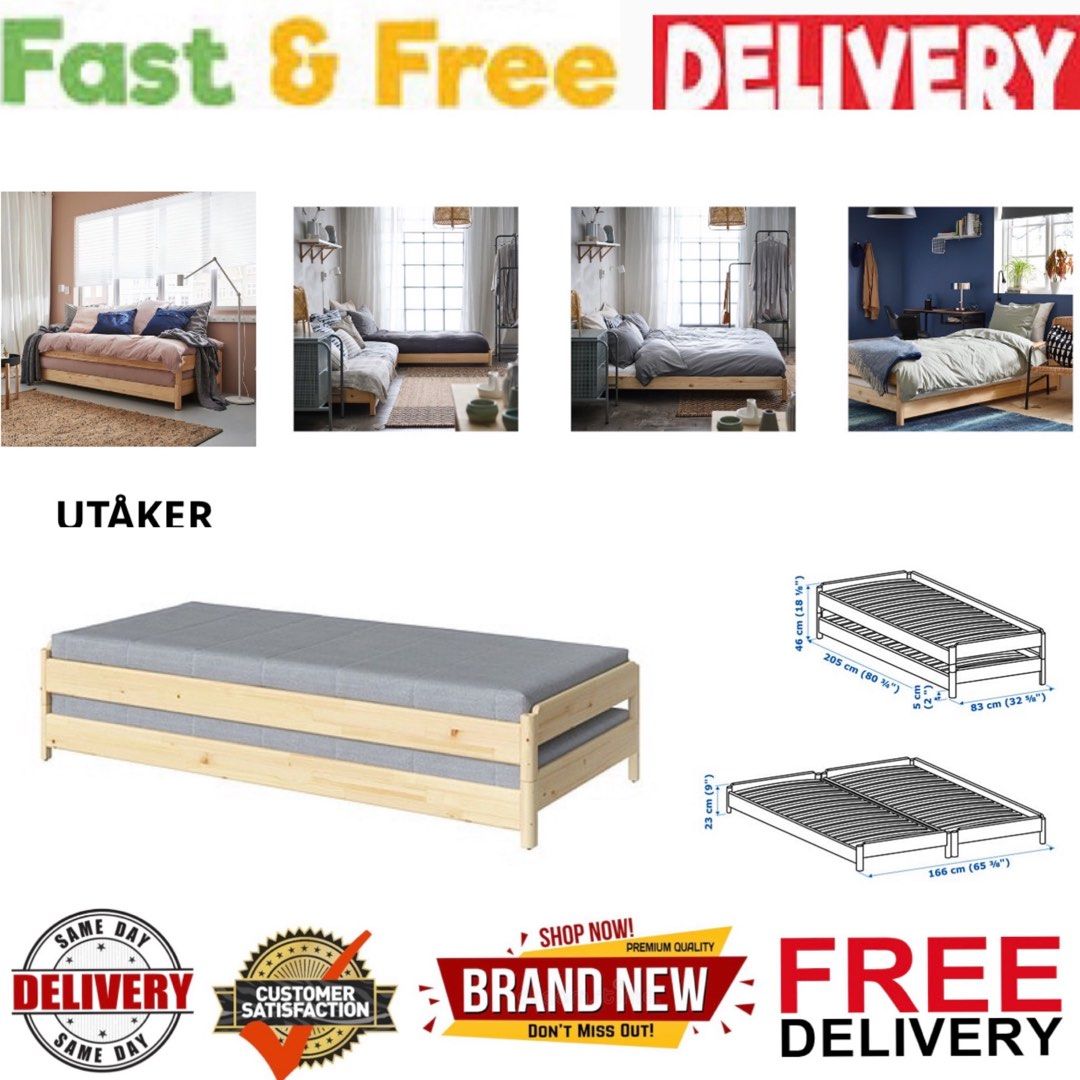 Bed frame malm hemnes Brimnes NORDLI songesand hauga stacker bed frame with 2 mattress