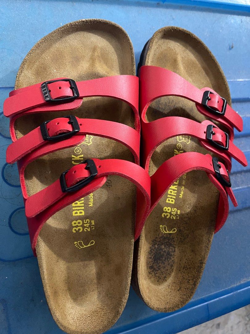 Red leather birkenstock sandals new arrivals