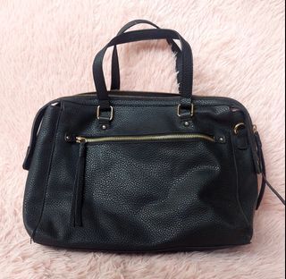 Black leather handbag