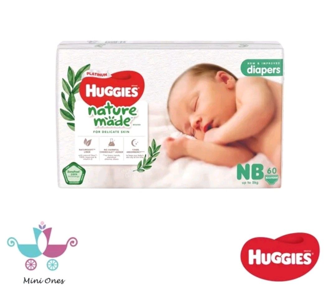 BRANDNEW Newborn Huggies Platinum Naturemade Tape Diapers Babies