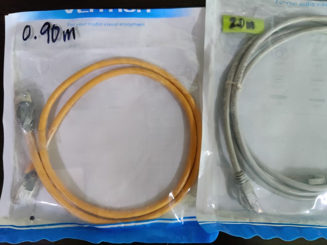 Bundle LAN Cable Cat5e Gigabit UTP Patch Cord with RJ45 Internet Cable (Category: Cables & Adaptors) located in Pasay City. Submitted by albertgarfield (Listing ID 1252847039, Image 2). Description: 3.0 meter long (3 pieces) 2.0 meter long (1 piece) 0.9 meter long (1 piece) RJ45 coupler cable extender (1 piece) All for 250 pesos. Used but are still in good condition. Plug and play. Ethernet LAN patch cable, pre-terminated with RJ45 connectors. Sp