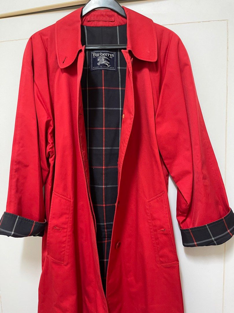 Red burberry cheap coat