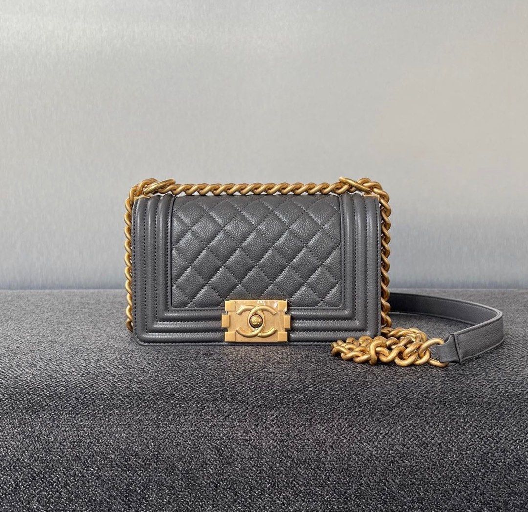 Chanel Le Boy Chanel Small Caviar 22A Dark Grey Mghw