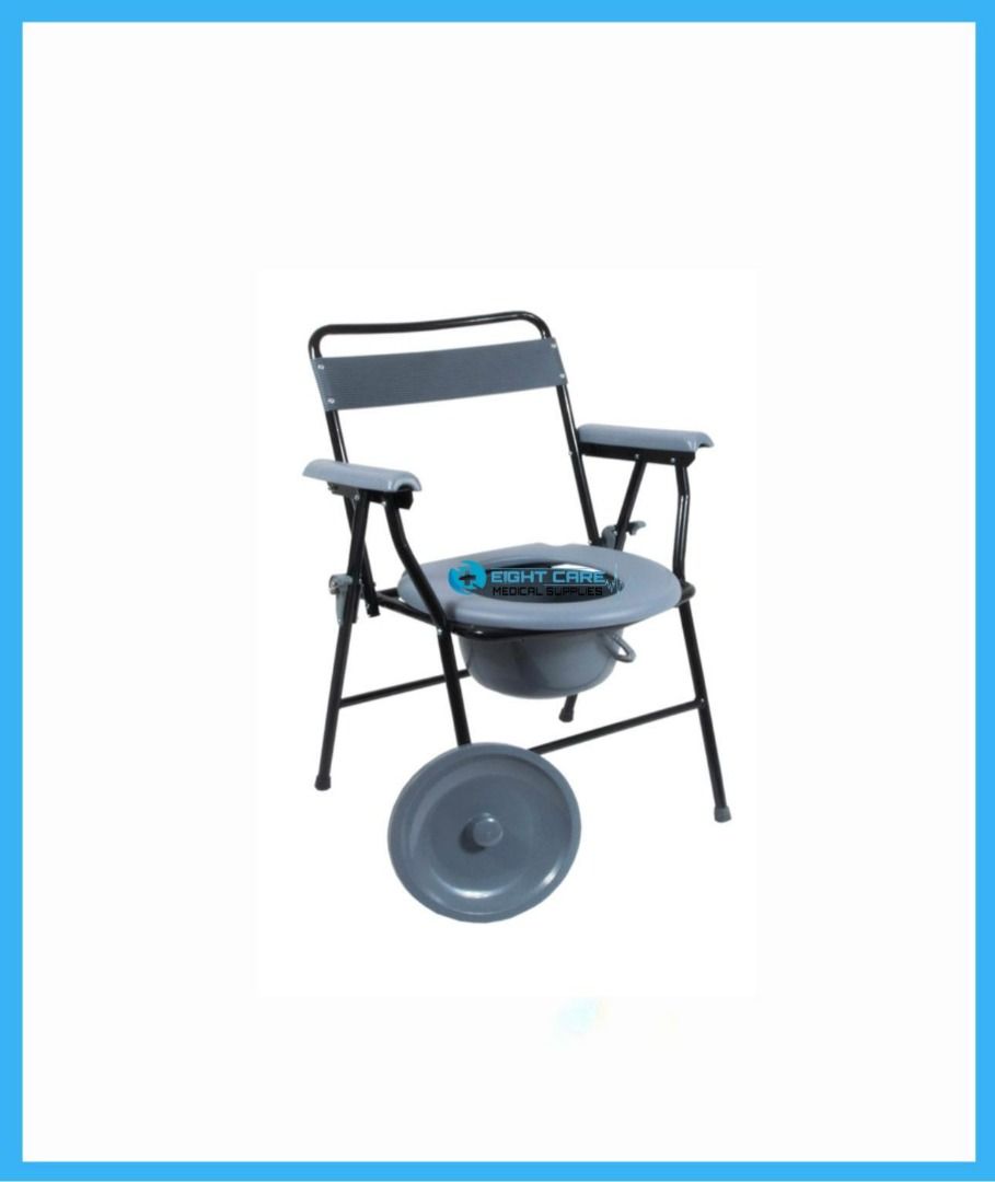 ECONOMY COMMODE CHAIR (Category: Medical Supplies & Tools) located in Manila. Submitted by 888.eightcaremed (Listing ID 1252821129, Image 1). Description: *Fully Foldable and easy to store *Powder-coated steel frame *Durable PVC Material for backrest, commode seat and armrest *Waterproof, can be used as shower chair *Easy to assemble and convenient to store *All legs with rubber tips to avoid slipping Minimum Height 30 in Net Wt. 7.5 kg Maximum H