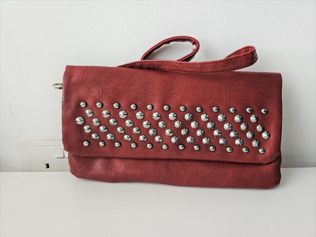 Red studded crossbody bag outlet