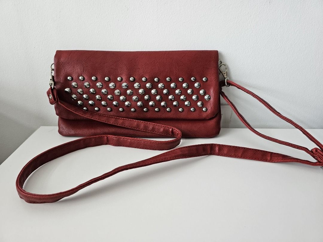Red studded crossbody bag outlet