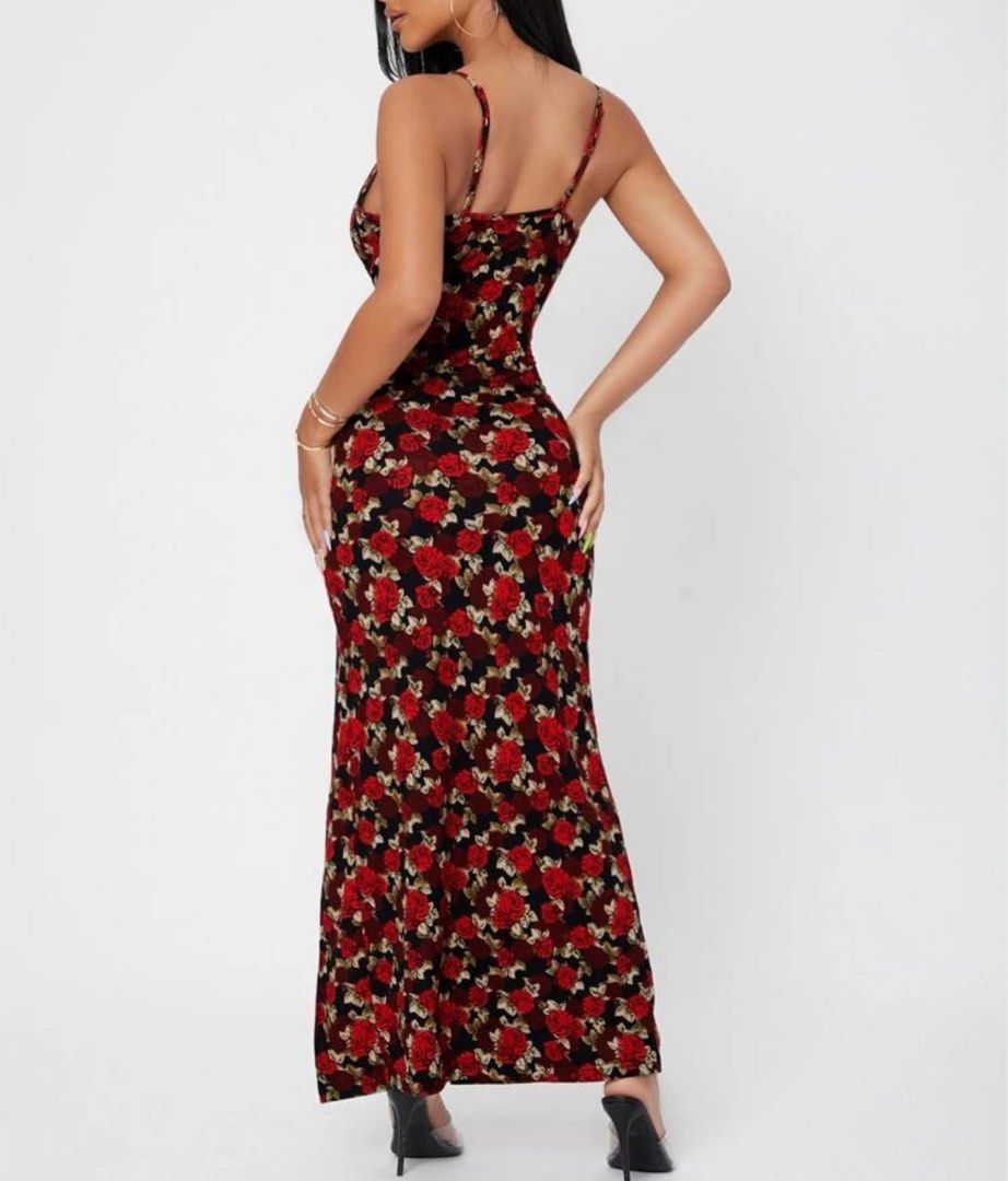 Red and black floral maxi dress online