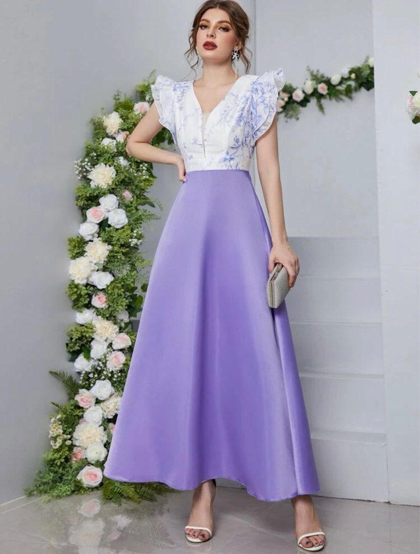 princess polly baby blue dress Varnish Lavender Handpainted Cotton Dress – Vicuna Paris main image 0