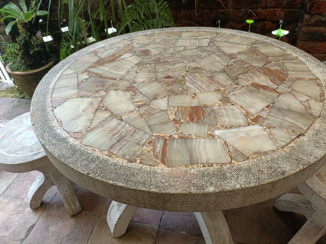 Free Outdoor Stone table & stools, Furniture & Home Living, Outdoor