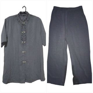 Grey Chinese Collar and Pants Set
