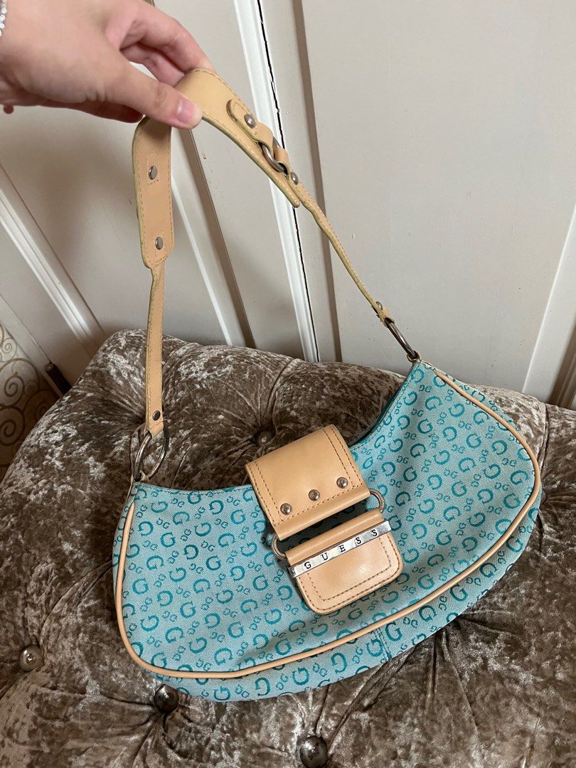 GUESS Vintage Y2K Monogram Baguette Shoulder Bag in Aquamarine