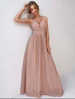 Halter Backless Zipper Back Metallic Gown Evening Dress #CarouStyle #septsale