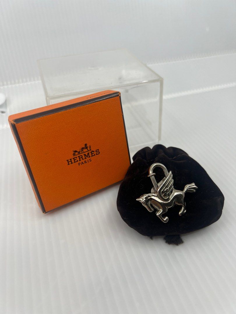 Hermès Vintage Palladium Plated Pegasus Cadena Lock Charm, 1993