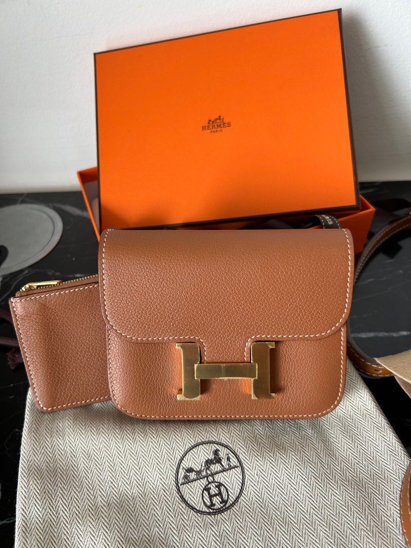 Hermes Constance Compact Wallet Togo Leather Palladium Hardware In Orange